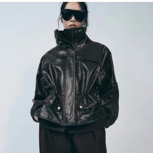 NWT 100% LEATHER JACKET ZW COLLECTION CINCHED BOMBER